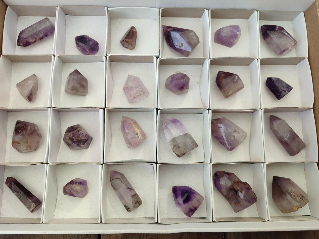 Polished Smokey Amethyst Window Crystals x 24 From Akansobe, Madagascar - Toprock Gemstones and Minerals 