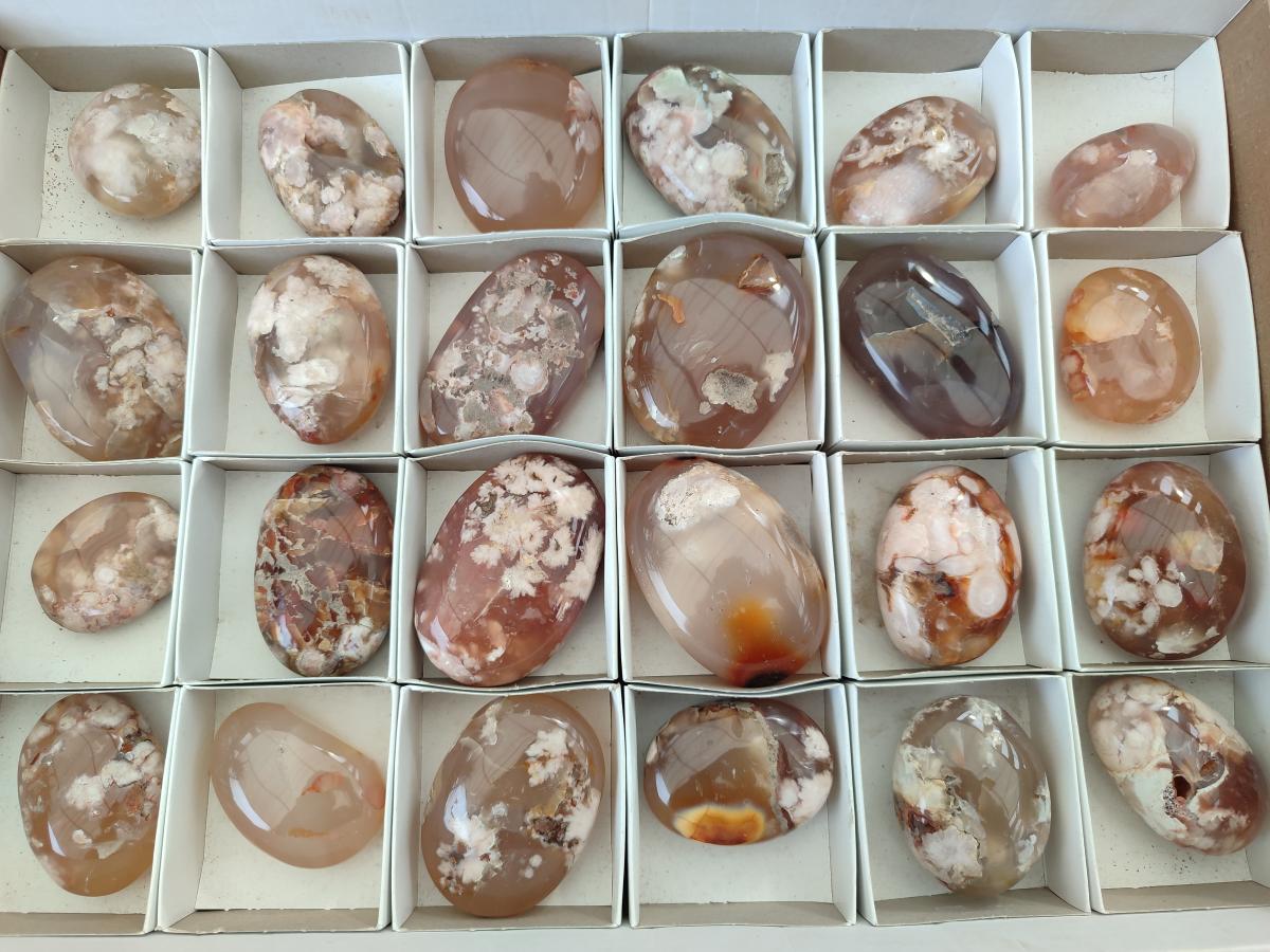 Polished Flower Agate Palm Stones x 24 From Antsahalova, Madagascar - Toprock Gemstones and Minerals 