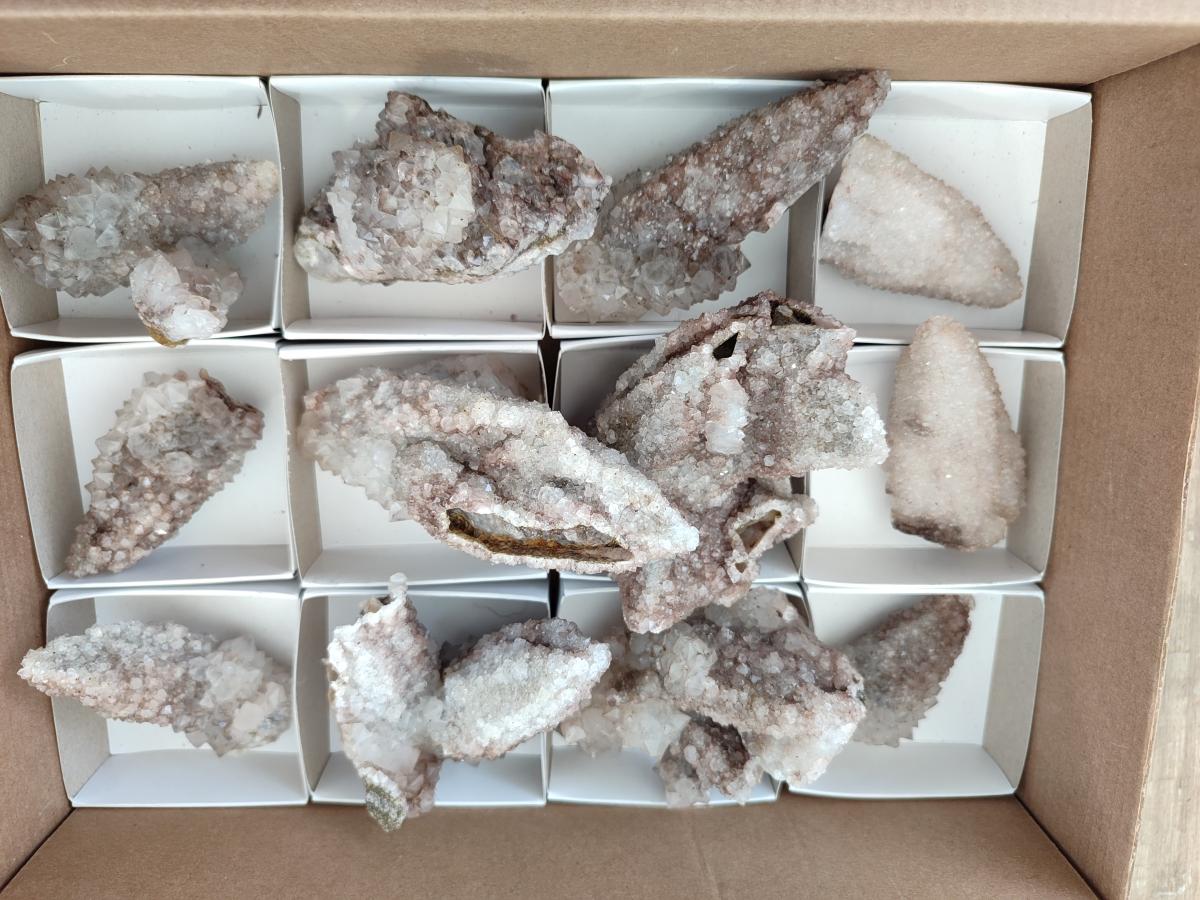 Natural Drusy Quartz Coated Spearhead Calcite Crystals x 12 From Albert's Mountain, Lesotho - Toprock Gemstones and Minerals 