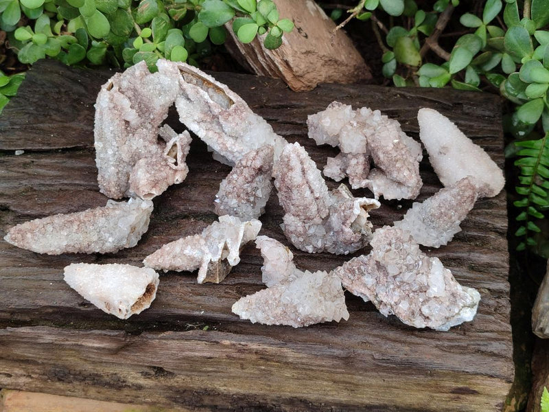 Natural Drusy Quartz Coated Spearhead Calcite Crystals x 12 From Albert's Mountain, Lesotho - Toprock Gemstones and Minerals 