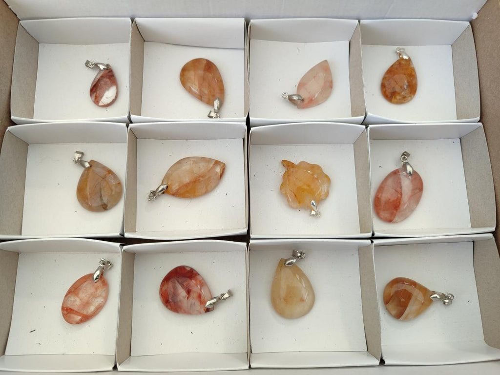 Natural Golden Healer Quartz Pendants x 12 From Ambatofinandrahana, Madagascar - Toprock Gemstones and Minerals 