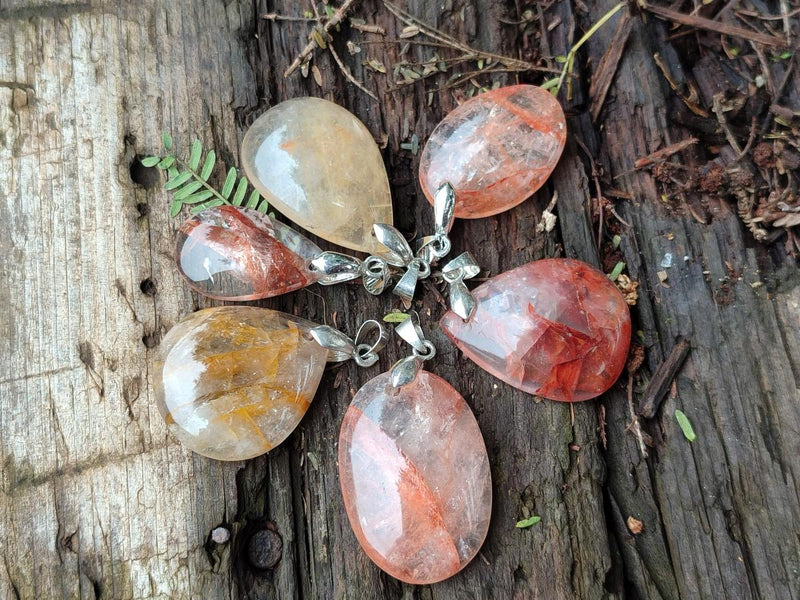 Natural Golden Healer Quartz Pendants x 12 From Ambatofinandrahana, Madagascar - Toprock Gemstones and Minerals 