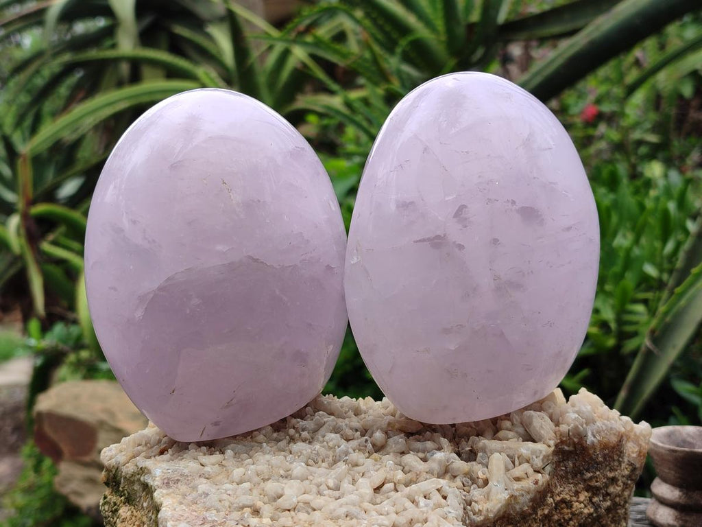 Polished Gemmy Rose Quartz Standing Free Forms x 2 From Madagascar - Toprock Gemstones and Minerals 