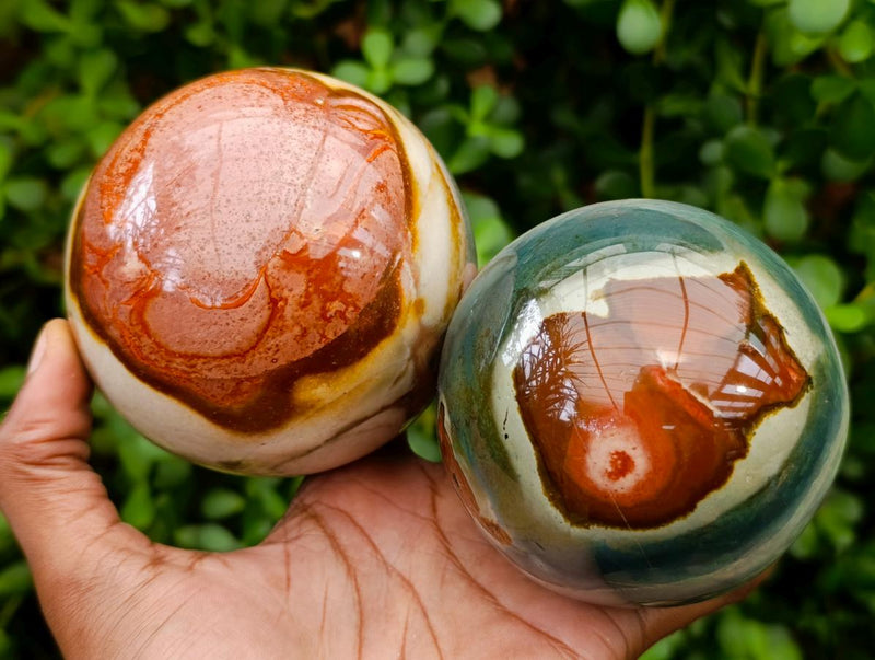 Polished Polychrome Jasper Spheres x 2 From NW Coast, Madagascar - Toprock Gemstones and Minerals 