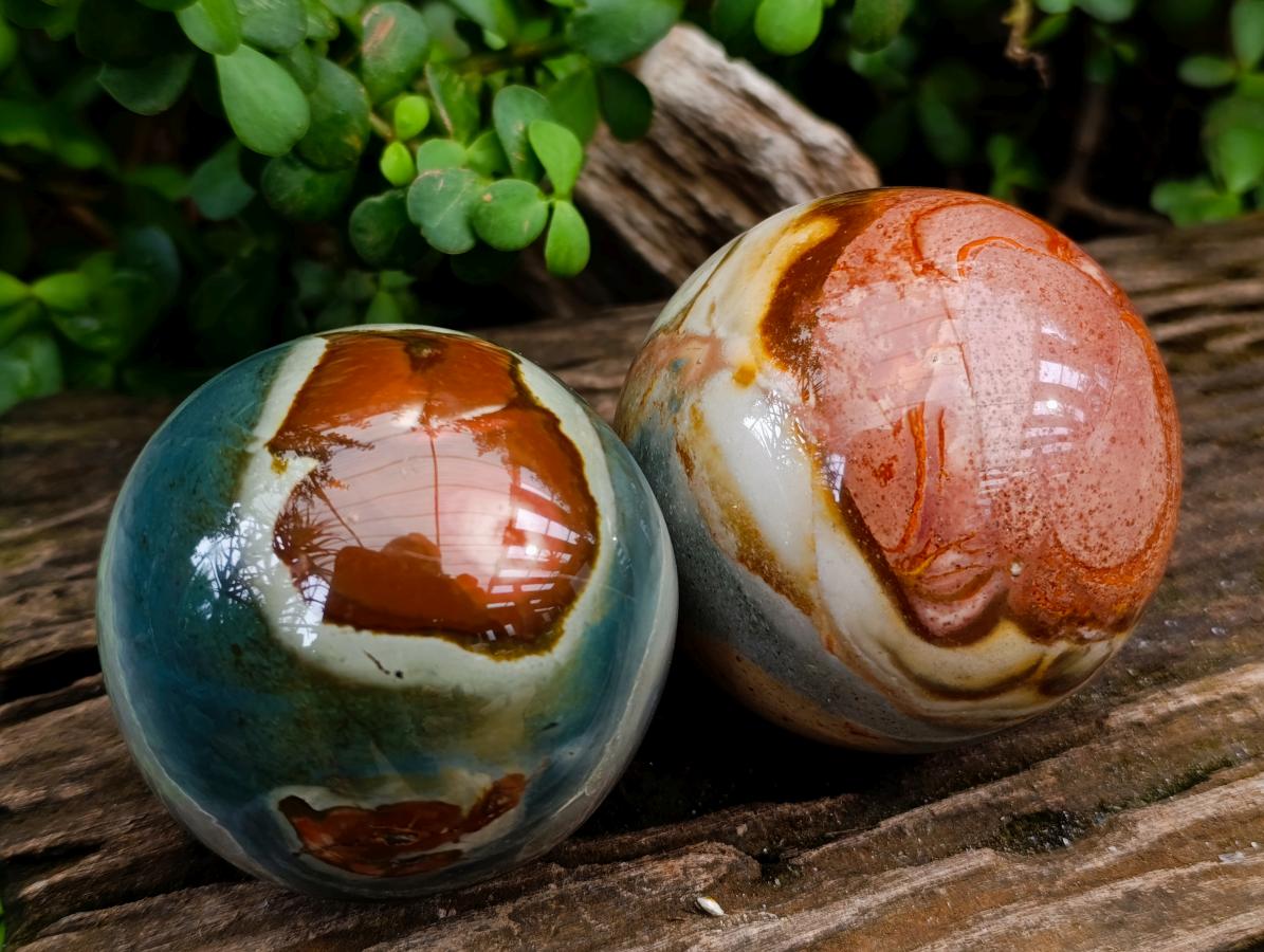 Polished Polychrome Jasper Spheres x 2 From NW Coast, Madagascar - Toprock Gemstones and Minerals 