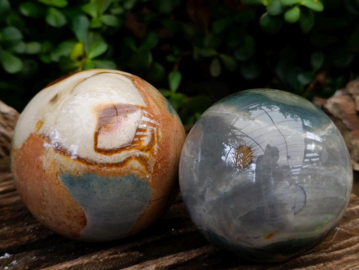 Polished Polychrome Jasper Spheres x 2 From NW Coast, Madagascar - Toprock Gemstones and Minerals 