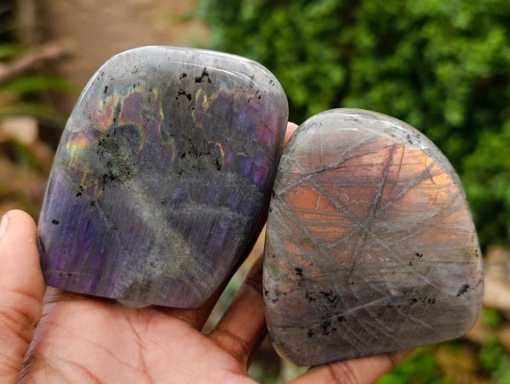 Polished Rare Purple Sunset Flash Labradorite Standing Free Forms x 6 From Madagascar - Toprock Gemstones and Minerals 