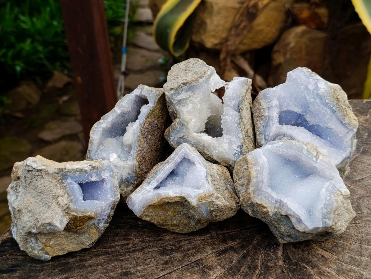 Natural Blue Lace Agate Geode Specimens x 6 From Nsanje, Malawi - Toprock Gemstones and Minerals 