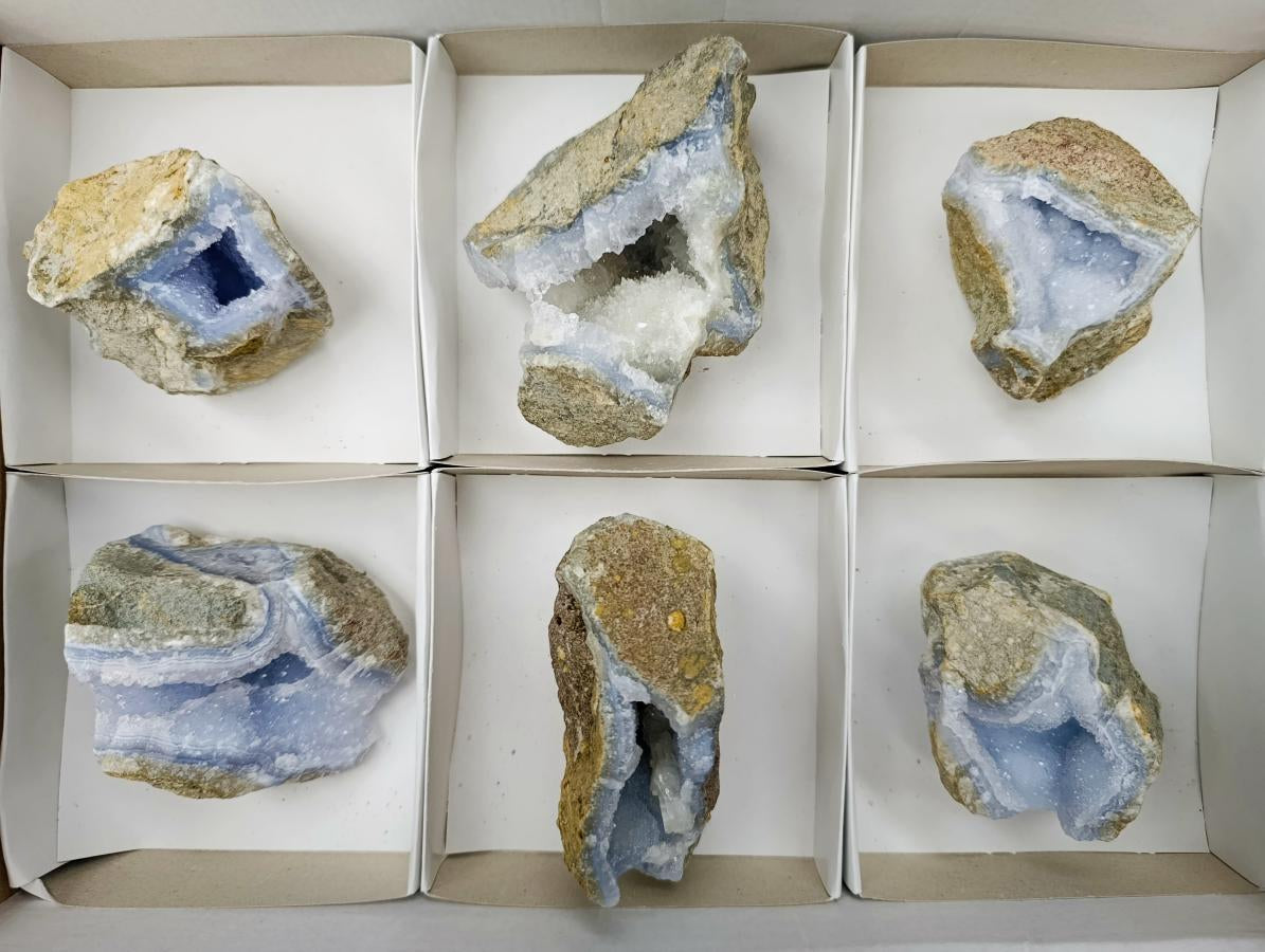Natural Blue Lace Agate Geode Specimens x 6 From Nsanje, Malawi - Toprock Gemstones and Minerals 