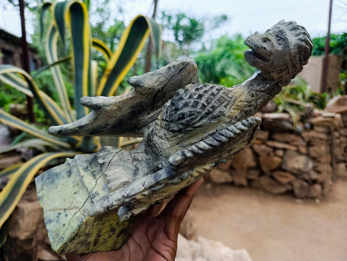 Large Hand Made Leopard Stone Dragon Carving x 1 From Nyanga, Zimbabwe - Toprock Gemstones and Minerals 