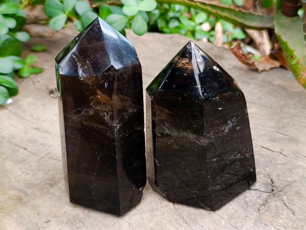 Polished Smokey Window Quartz Crystals x 2 From Madagascar - Toprock Gemstones and Minerals 