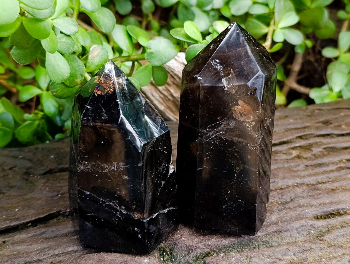 Polished Smokey Window Quartz Crystals x 2 From Madagascar - Toprock Gemstones and Minerals 