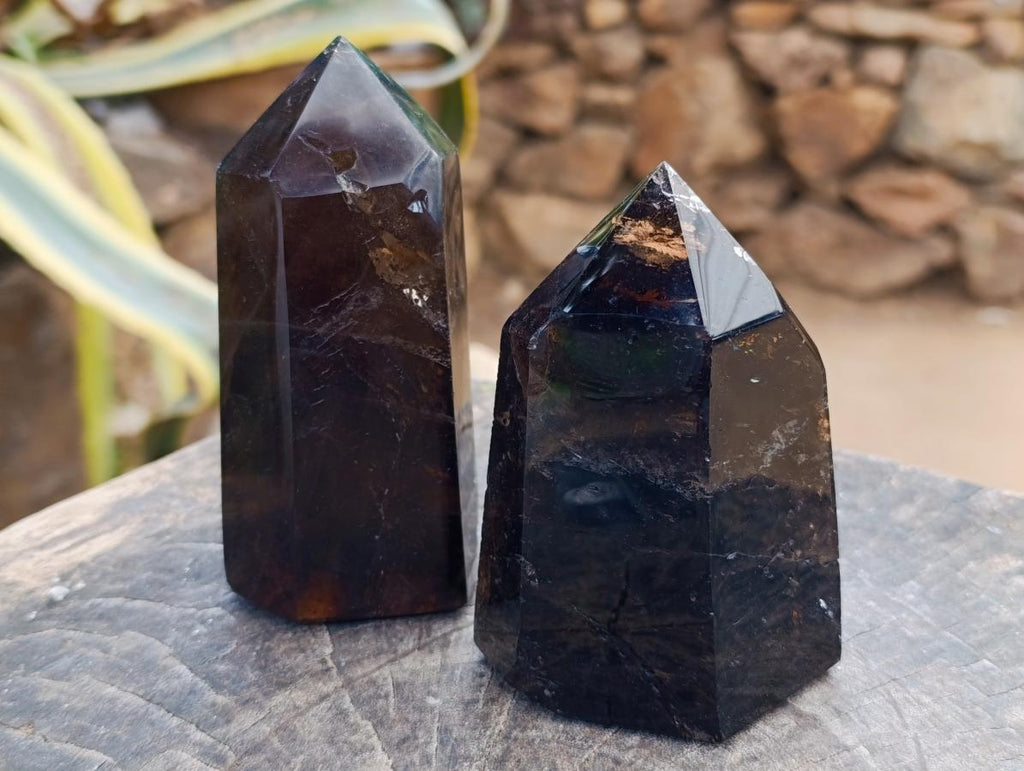 Polished Smokey Window Quartz Crystals x 2 From Madagascar - Toprock Gemstones and Minerals 