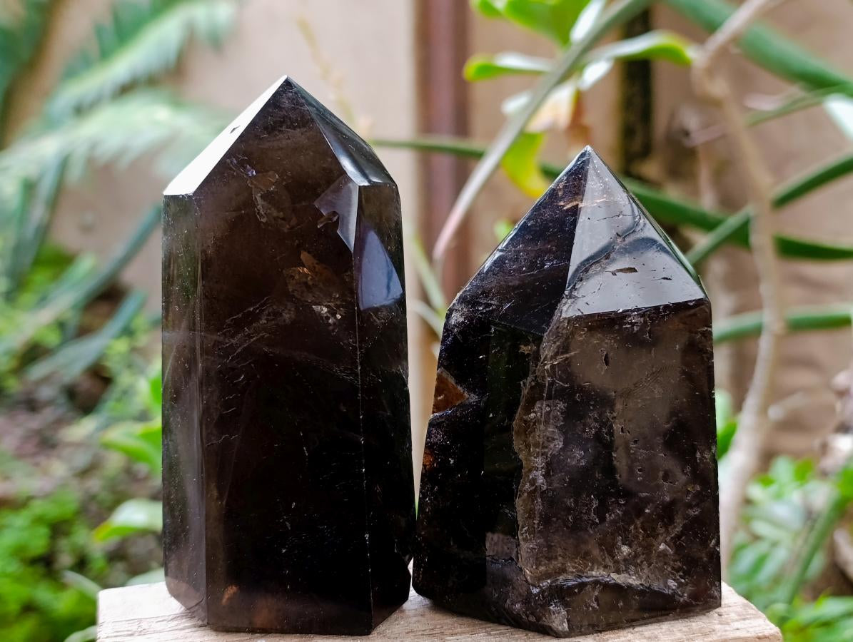Polished Smokey Window Quartz Crystals x 2 From Madagascar - Toprock Gemstones and Minerals 