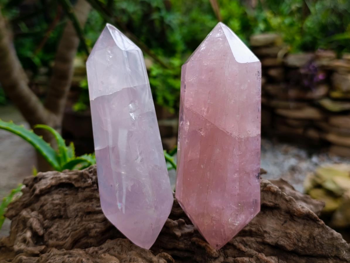 Polished Double Terminated Gemmy Rose Quartz Crystals x 6 From Madagascar - Toprock Gemstones and Minerals 