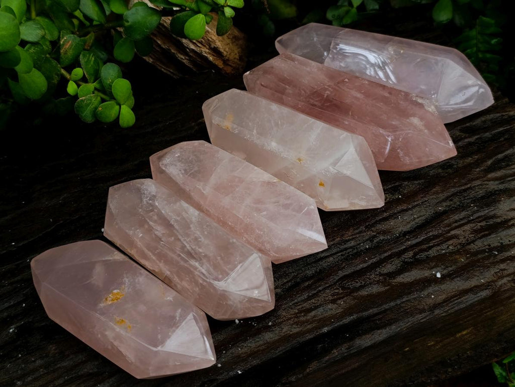 Polished Double Terminated Gemmy Rose Quartz Crystals x 6 From Madagascar - Toprock Gemstones and Minerals 