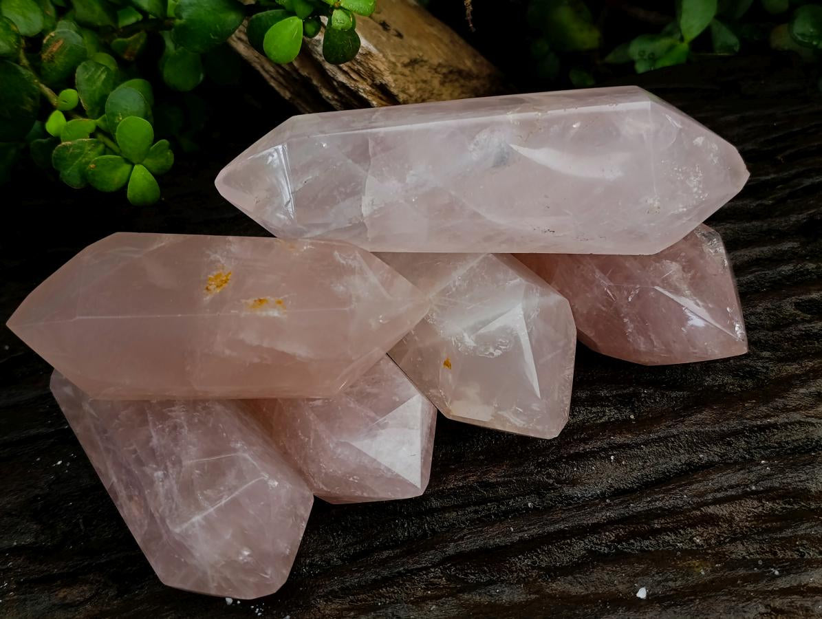 Polished Double Terminated Gemmy Rose Quartz Crystals x 6 From Madagascar - Toprock Gemstones and Minerals 
