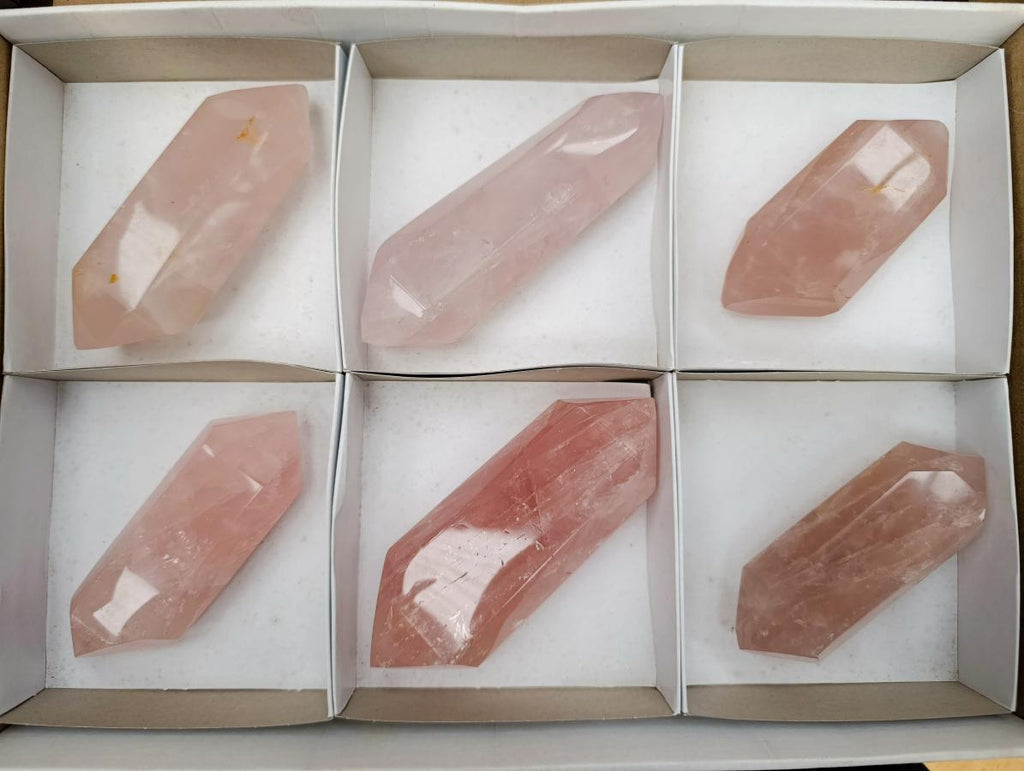Polished Double Terminated Gemmy Rose Quartz Crystals x 6 From Madagascar - Toprock Gemstones and Minerals 