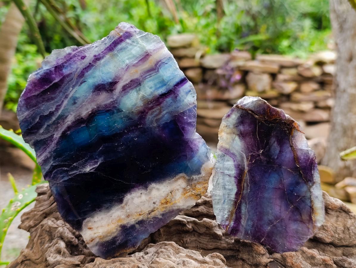 Polished Watermelon Fluorite Slices x 6 From Uis, Namibia - Toprock Gemstones and Minerals 