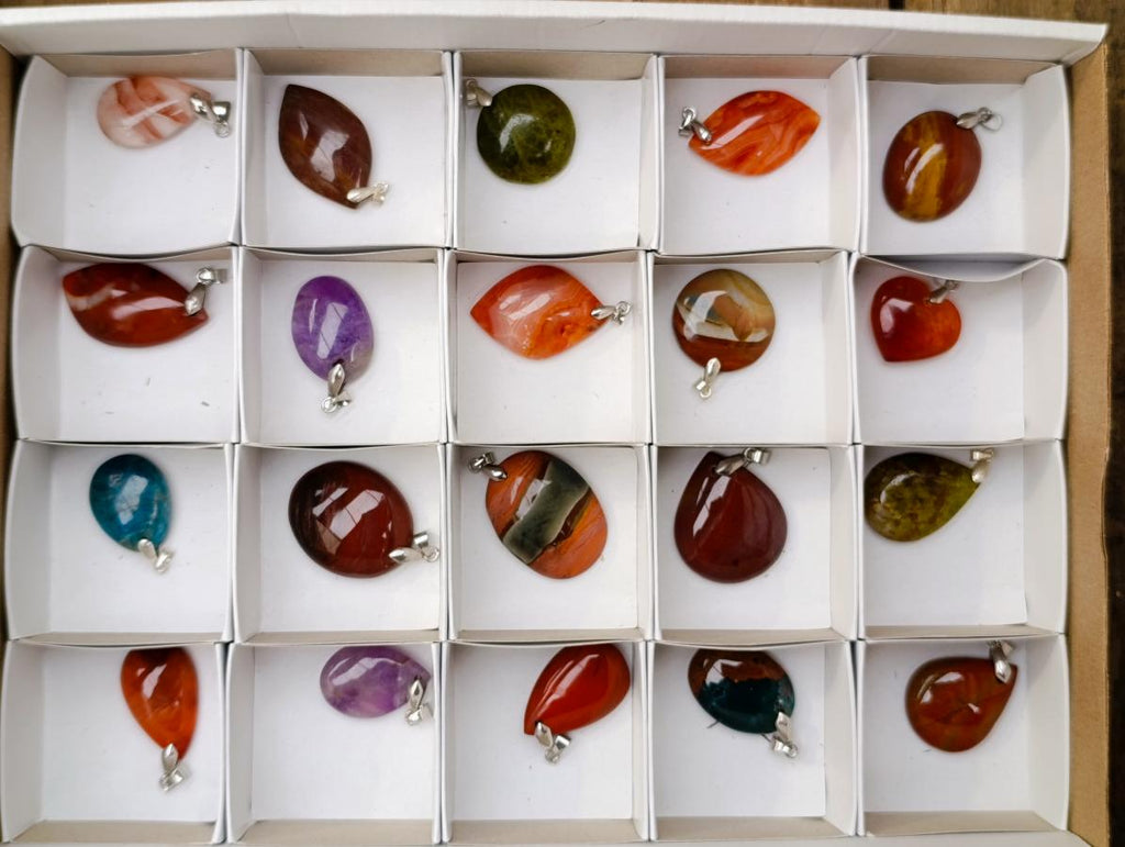 Polished Mixed Mineral Pendants x 20 From Madagascar - Toprock Gemstones and Minerals 