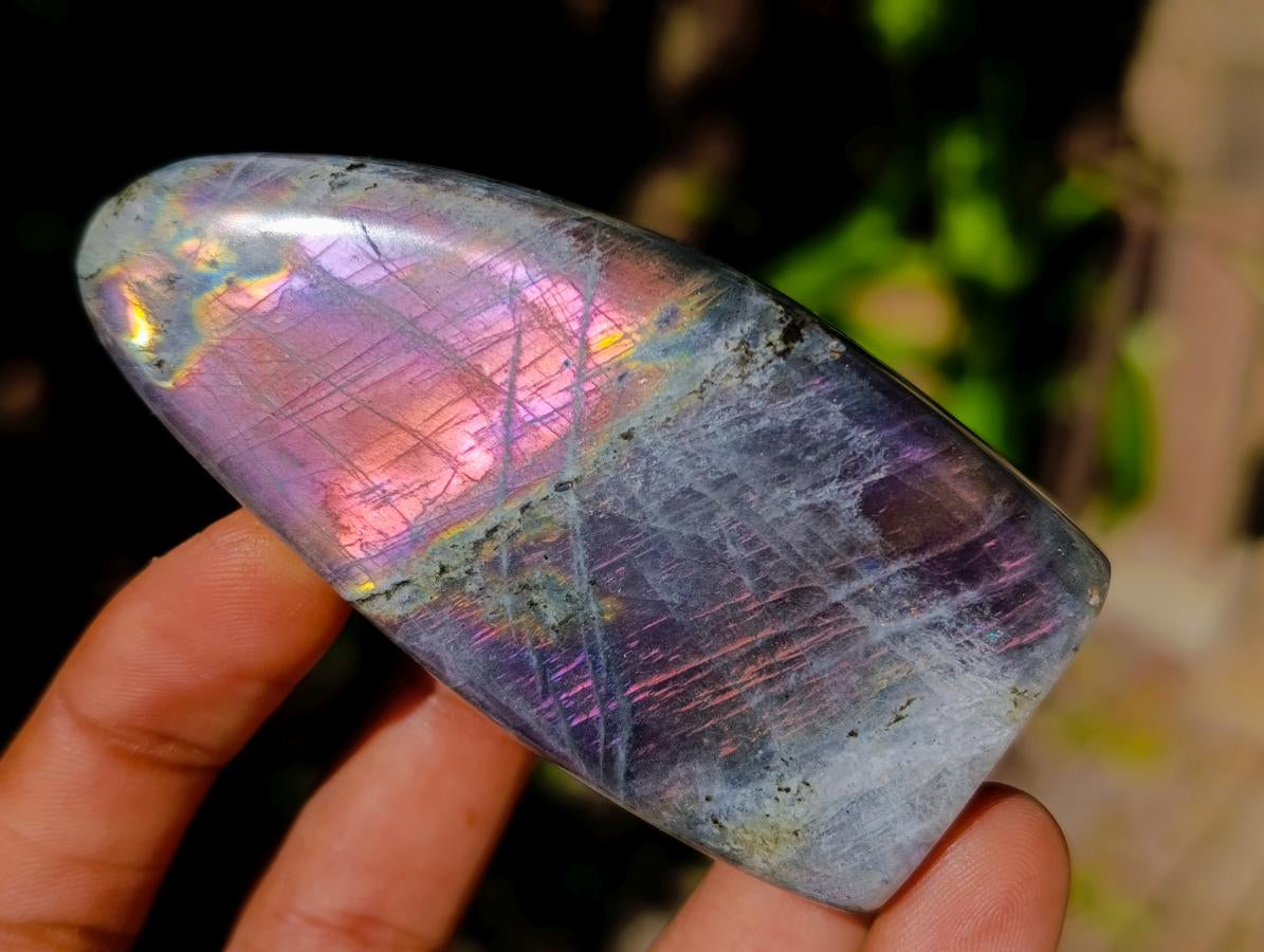 Polished Rare Purple Sunset Flash Labradorite Standing Free Forms x 12 From Madagascar - Toprock Gemstones and Minerals 