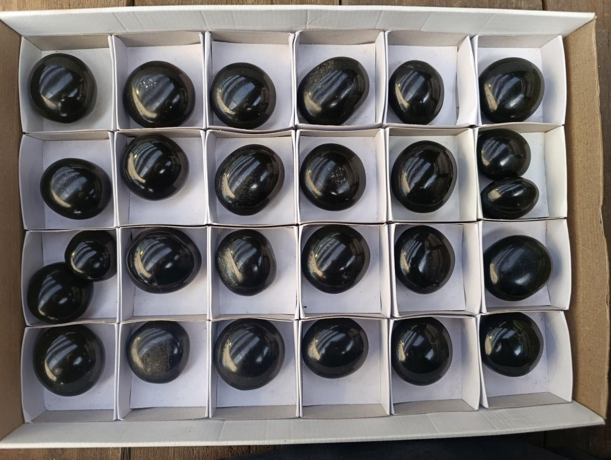 Polished Black Basalt Galets x 26 From Madagascar - Toprock Gemstones and Minerals 