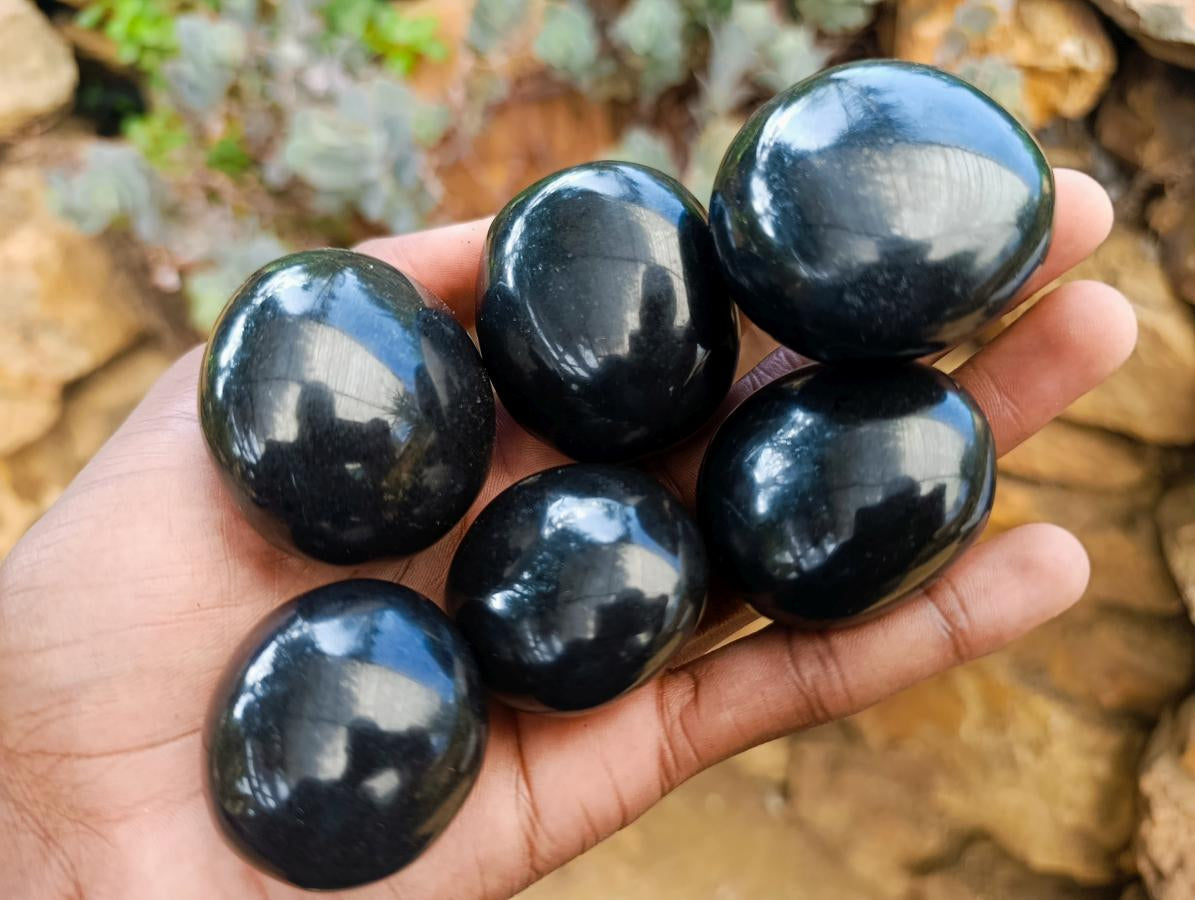 Polished Black Basalt Galets x 26 From Madagascar - Toprock Gemstones and Minerals 