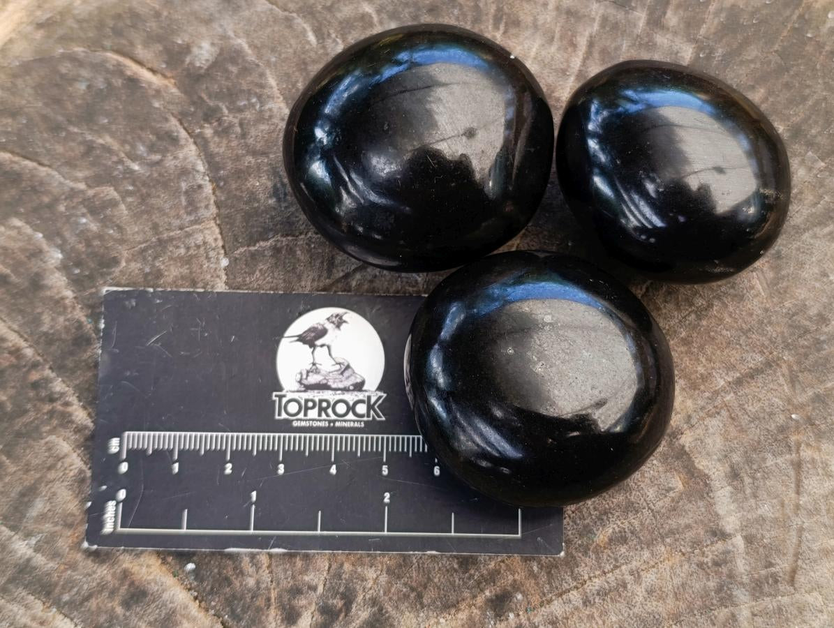 Polished Black Basalt Galets x 26 From Madagascar - Toprock Gemstones and Minerals 