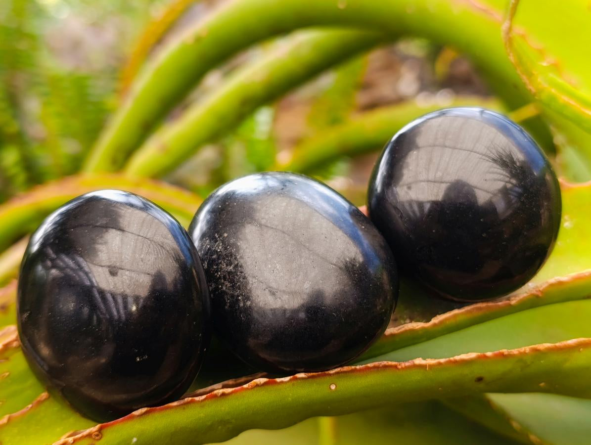 Polished Black Basalt Galets x 26 From Madagascar - Toprock Gemstones and Minerals 