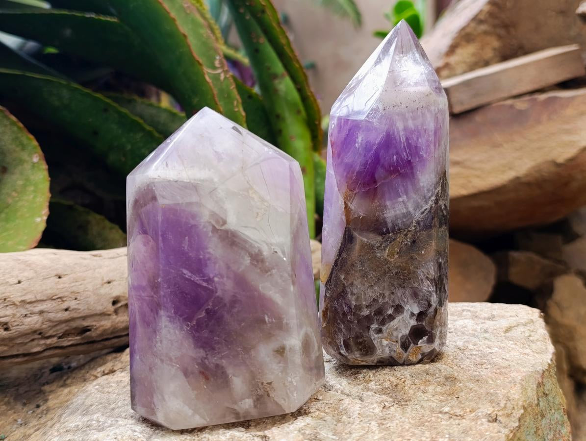 Polished Chevron Amethyst Crystals x 2 From Madagascar - Toprock Gemstones and Minerals 