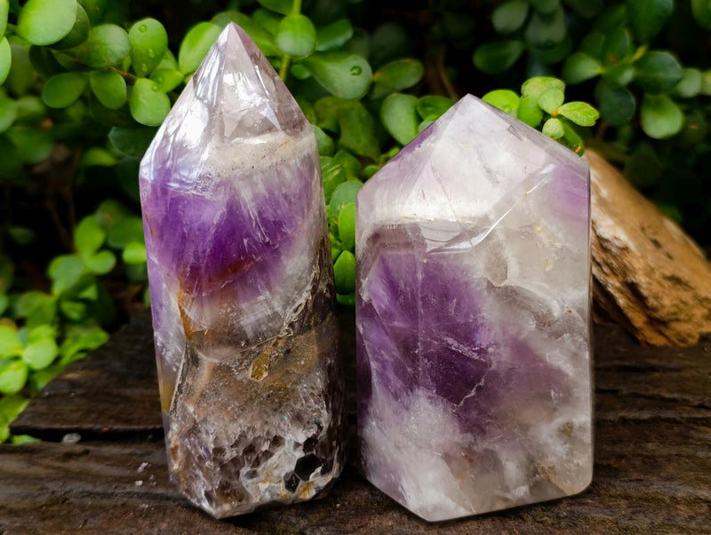 Polished Chevron Amethyst Crystals x 2 From Madagascar - Toprock Gemstones and Minerals 