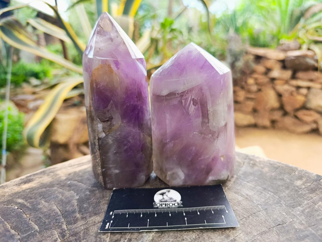 Polished Chevron Amethyst Crystals x 2 From Madagascar - Toprock Gemstones and Minerals 