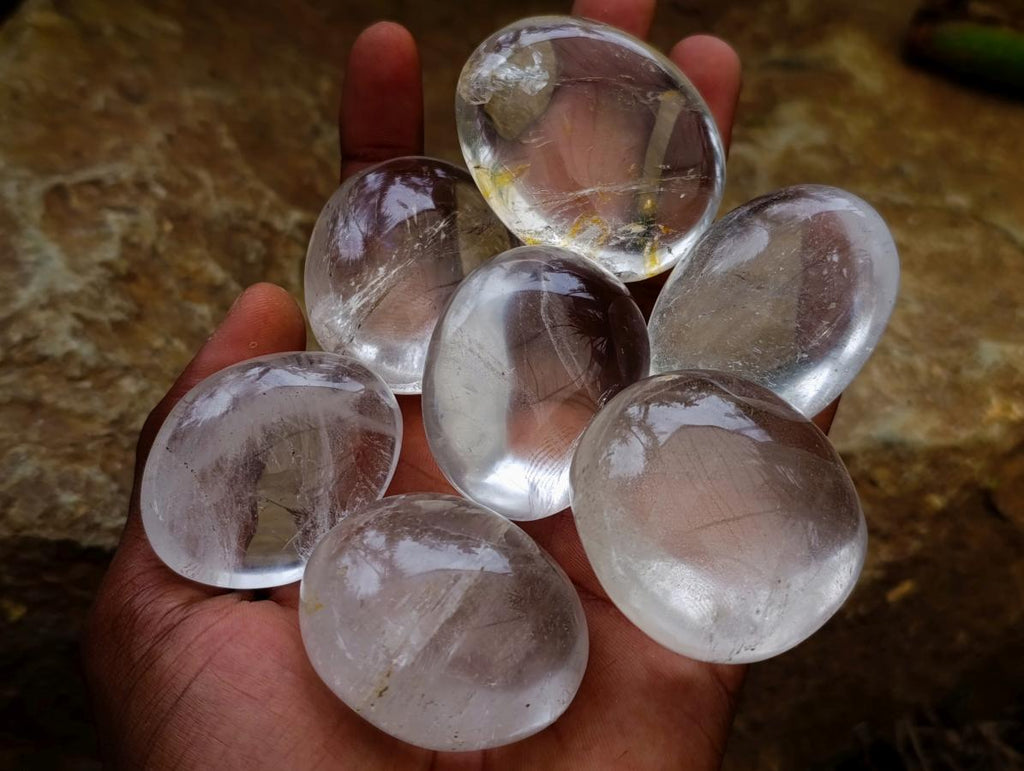 Polished Clear Quartz Crystal Galets x 24 From Madagascar - Toprock Gemstones and Minerals 