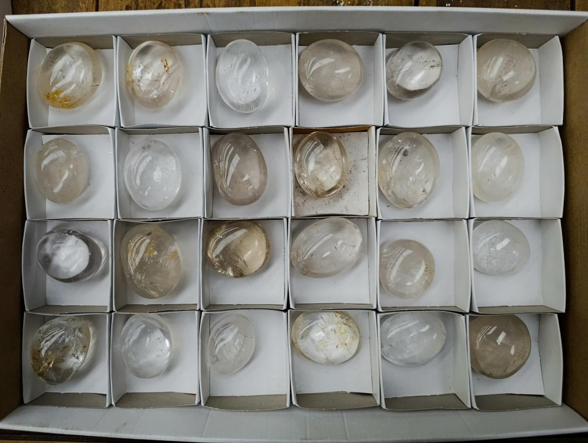 Polished Clear Quartz Crystal Galets x 24 From Madagascar - Toprock Gemstones and Minerals 