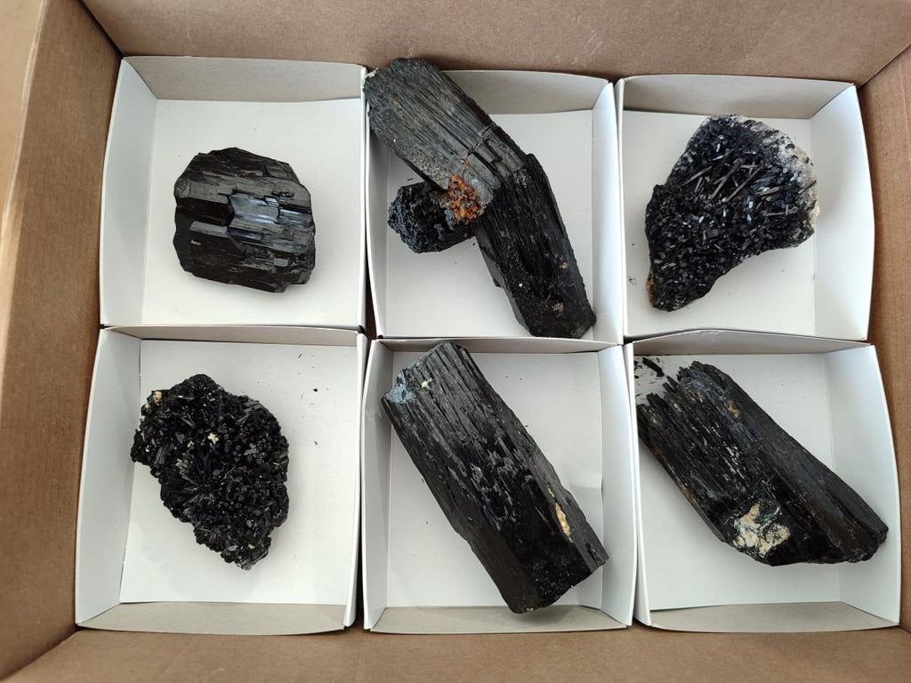 Natural Schorl Black Tourmaline Specimens x 6 From Erongo, Namibia - Toprock Gemstones and Minerals 