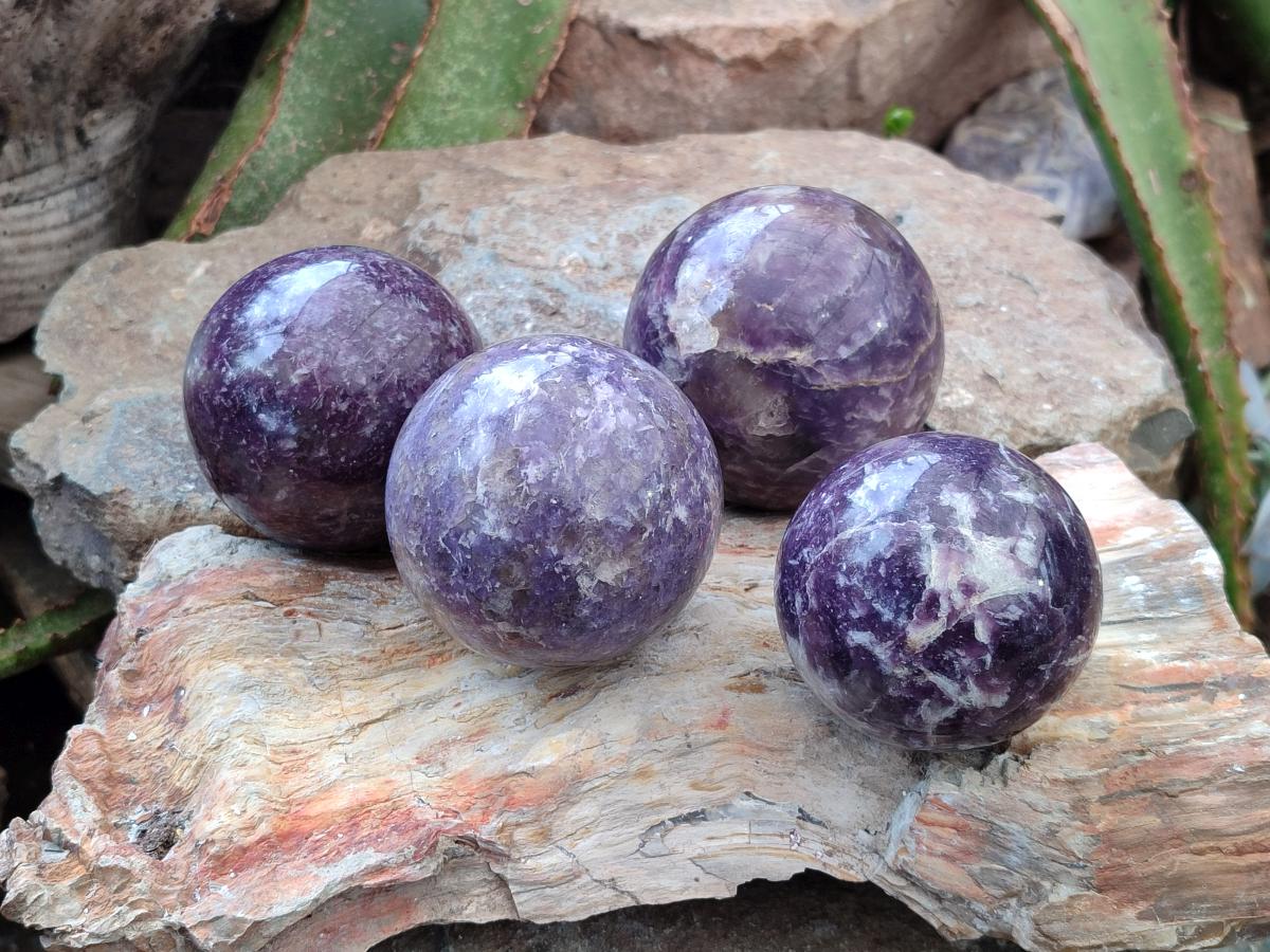 Polished Lepidolite Spheres x 4 From Ambatondrazaka, Madagascar - Toprock Gemstones and Minerals 