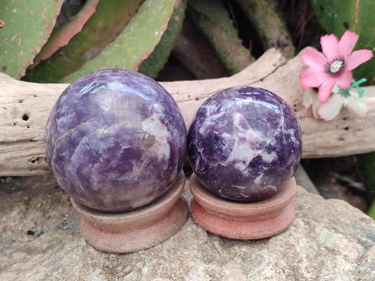 Polished Lepidolite Spheres x 4 From Ambatondrazaka, Madagascar - Toprock Gemstones and Minerals 