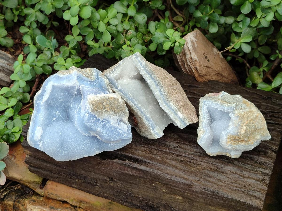 Natural Blue Lace Agate Specimens x 3 From Nsanje, Malawi - Toprock Gemstones and Minerals 