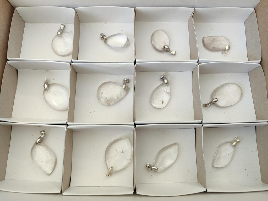 Polished Rock Crystal Pendants x 12 From Amoron’i Mania, Madagascar - Toprock Gemstones and Minerals 
