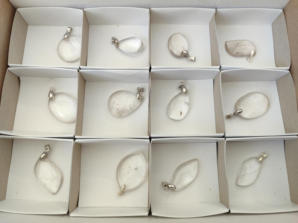Polished Rock Crystal Pendants x 12 From Amoron’i Mania, Madagascar - Toprock Gemstones and Minerals 
