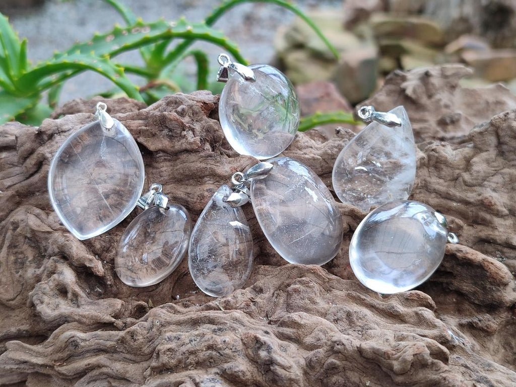 Polished Rock Crystal Pendants x 12 From Amoron’i Mania, Madagascar - Toprock Gemstones and Minerals 