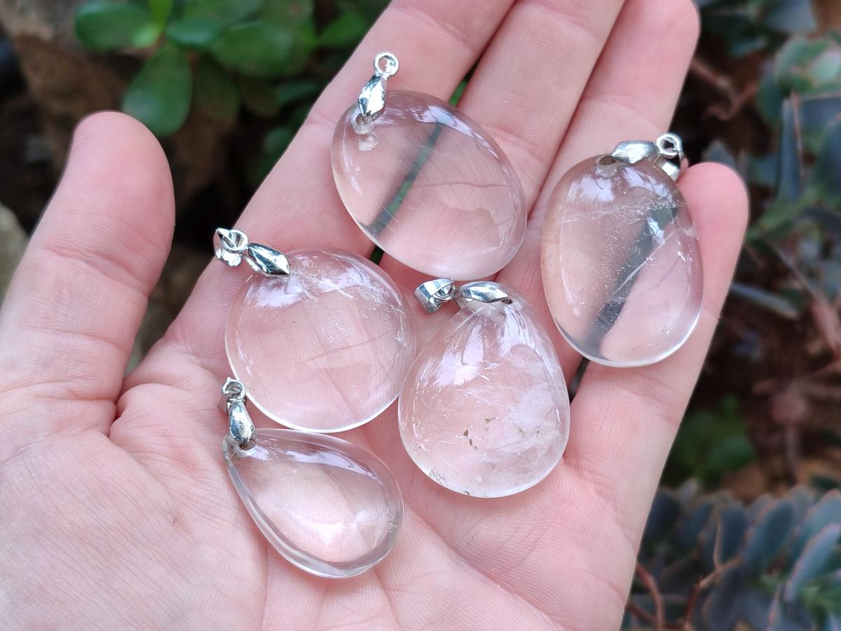 Polished Rock Crystal Pendants x 12 From Amoron’i Mania, Madagascar - Toprock Gemstones and Minerals 