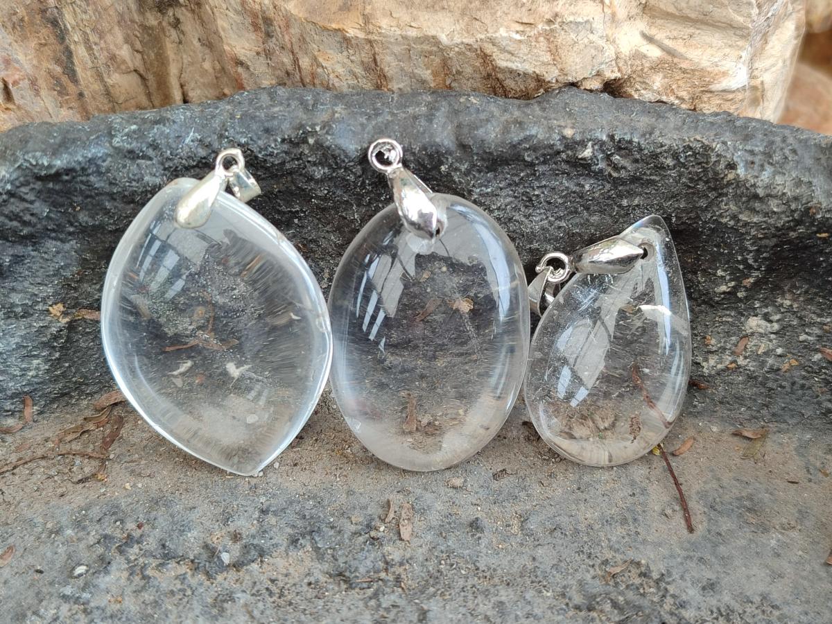 Polished Rock Crystal Pendants x 12 From Amoron’i Mania, Madagascar - Toprock Gemstones and Minerals 