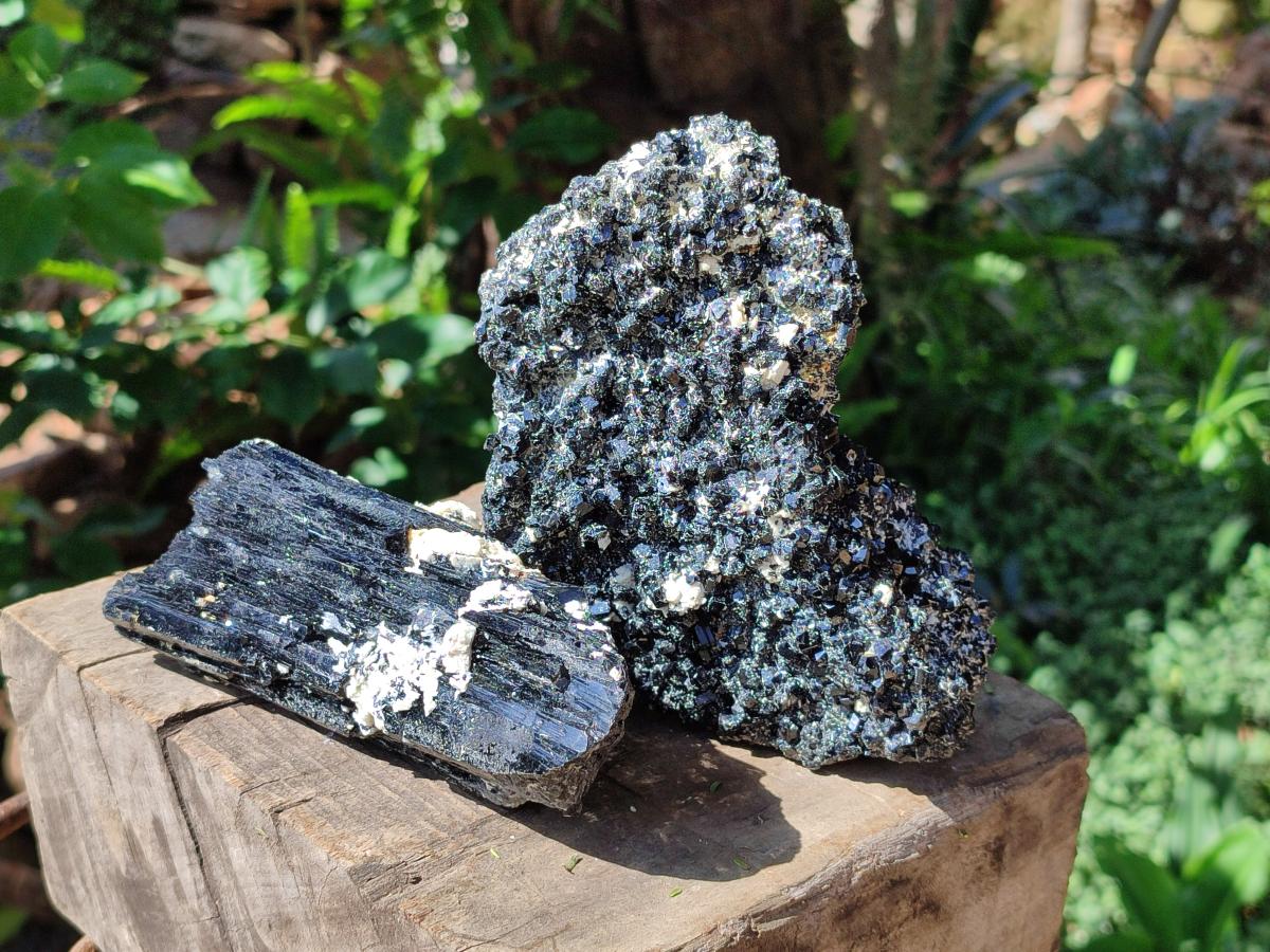 Natural Schorl Black Tourmaline with Feldspar Specimens x 2 From Erongo, Namibia - Toprock Gemstones and Minerals 