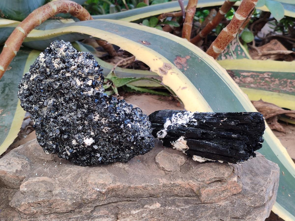 Natural Schorl Black Tourmaline with Feldspar Specimens x 2 From Erongo, Namibia - Toprock Gemstones and Minerals 