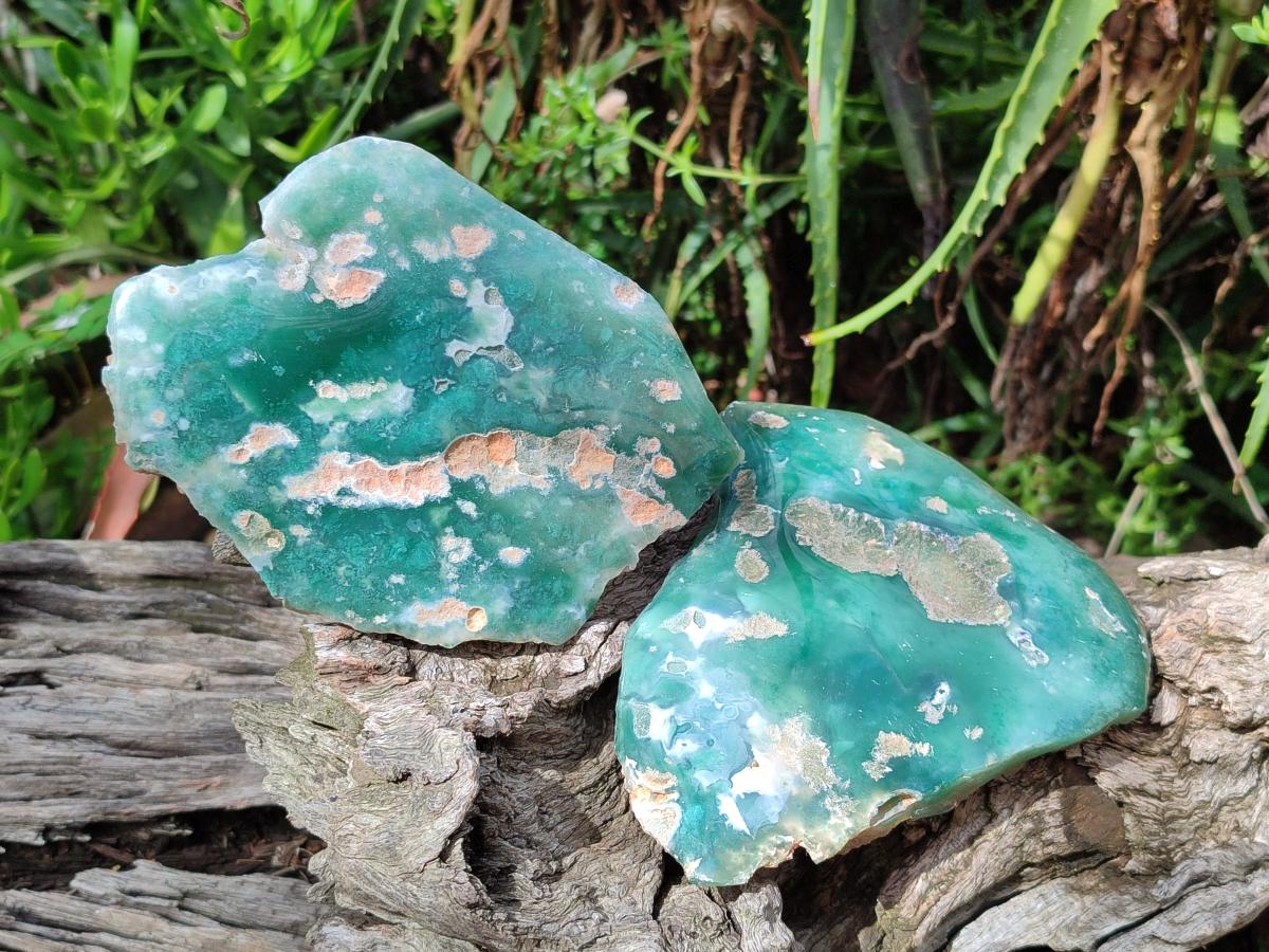 Polished On One Side Mtorolite Chrysoprase Plates x 3 From Mutorashanga, Zimbabwe - Toprock Gemstones and Minerals 