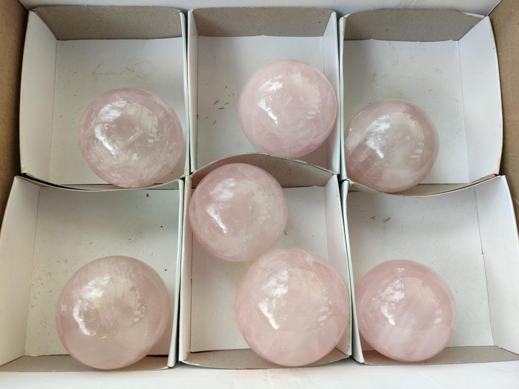 Polished Gemmy Star Rose Quartz Spheres x 7 From Madagascar - Toprock Gemstones and Minerals 