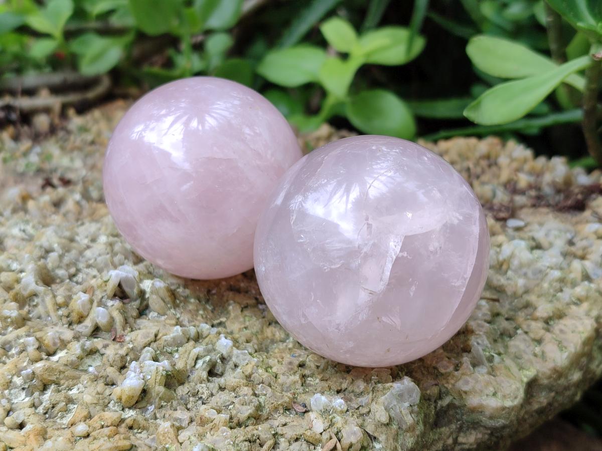 Polished Gemmy Star Rose Quartz Spheres x 7 From Madagascar - Toprock Gemstones and Minerals 