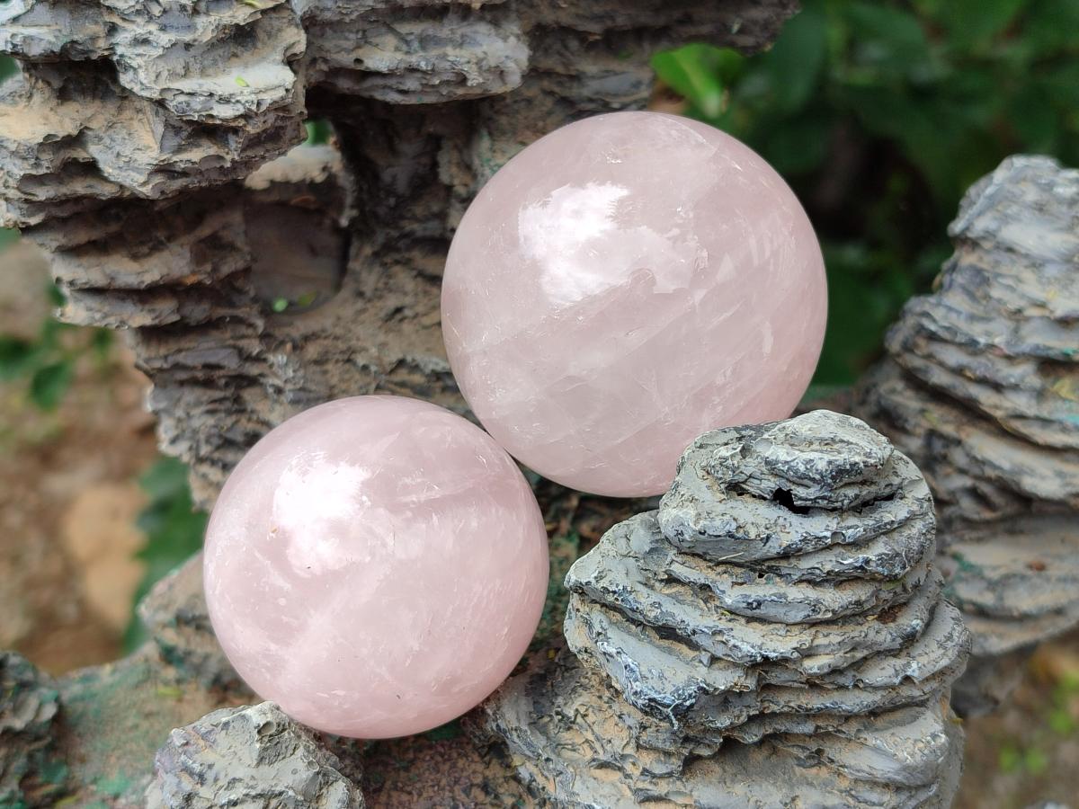 Polished Gemmy Star Rose Quartz Spheres x 7 From Madagascar - Toprock Gemstones and Minerals 