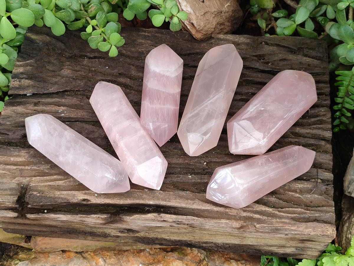 Polished Double Terminated Gemmy Rose Quartz Crystals x 6 From Madagascar - Toprock Gemstones and Minerals 